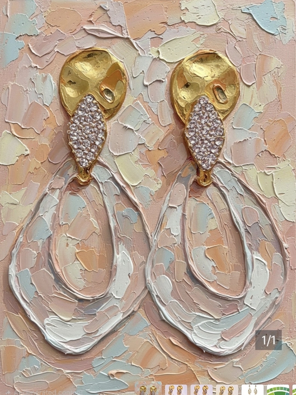 Beautiful  Gold and White Crystal Loop Drop Earrings!  In Upscale Boutique! NWOT
